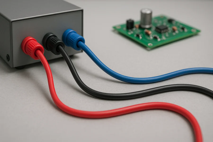 Symmetrische Stromversorgung mit drei Anschlussleitungen und Elektronikplatine