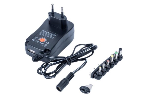 Universal Stecker-Netzteil einstellbar von 3 bis 12V mit 6 Adaptersteckern, max. 30W