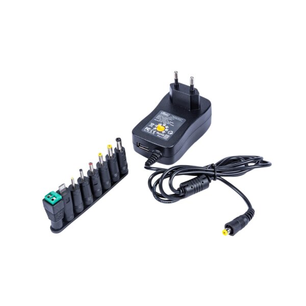 Universal Stecker-Netzteil einstellbar von 6 bis 24V mit 8 Adaptersteckern, max. 41W